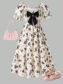 SHEIN Teen GirlFloral Print Sleeveless Dress - Multicolor - View 1