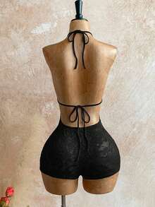 Soleia Women's Deep V-Neck Fashionable Sexy Halter Jumpsuit - Black - View 2