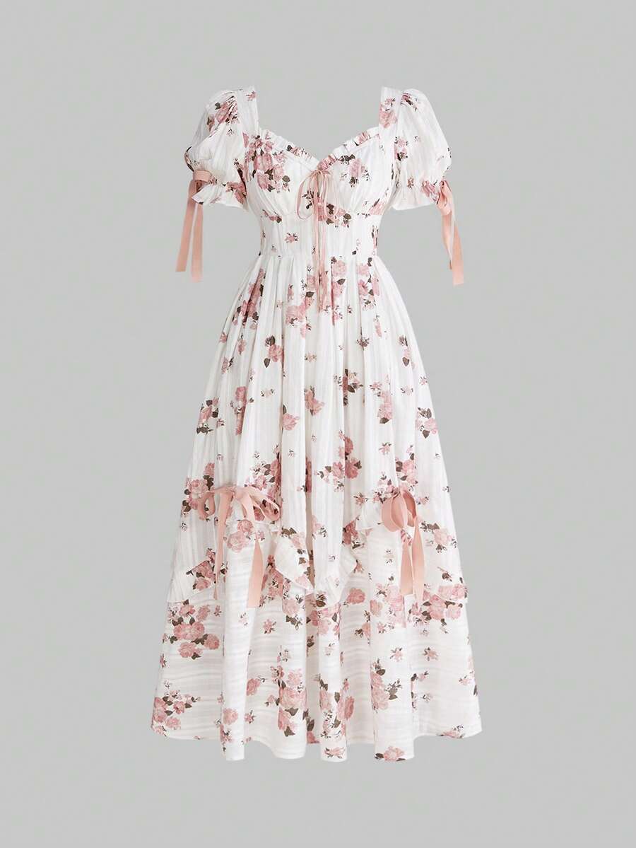 Sweetness 女士时尚全印花钥匙孔领连衣裙 - 彩色 - 查看 1