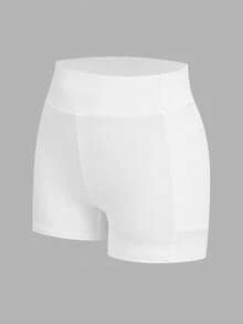 SHEIN EZwear 3件套女士夏季休闲通勤运动度假风高腰骑行短裤，黑色、白色、豹纹印花 - 彩色 - 查看 4