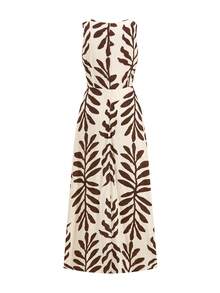 Ellevyn Semester Casual Växttryck Hög Slits Ärmlös Jumpsuit - Aprikos - Visa 7