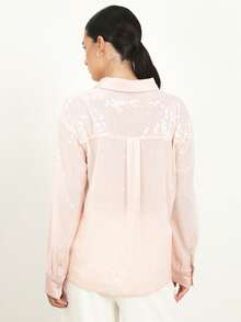 KSTM Women's Sheer Sequin Long Sleeve Collared Button Front Blouse With Sparkling Embellishments For Evening Party Occasions - Dusty Pink - View 2