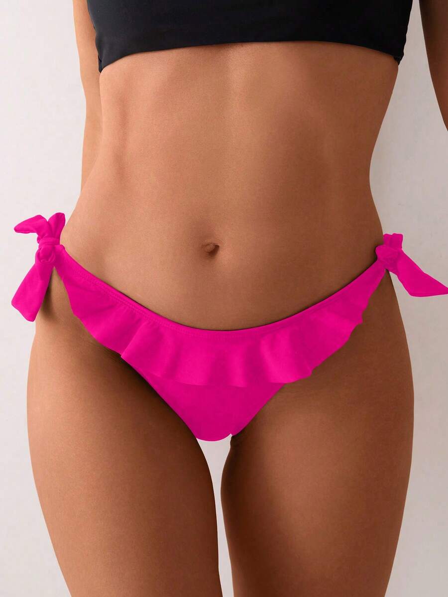 Swim Basics Women's Solid Color Ruffle Hem Swimwear Bottom - Hot Pink - View 1