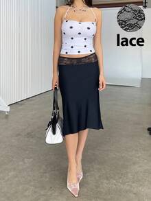 Siren Gaze Summer Low-Waisted Lace-Trimmed A-Line Midi Black Slim-Fit Skirt – An Elegant And Sophisticated Goddess-Style Skirt, Perfect For Commuting Long Skirt Low Waist Skirt Elegant Skirt Black Skirt - Black - View 8