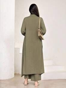 Veilorie Women's Solid Color Front Button Asymmetric Hem Long Sleeve Top And Pants Elegant 2 Pieces Set - Army Green - View 4