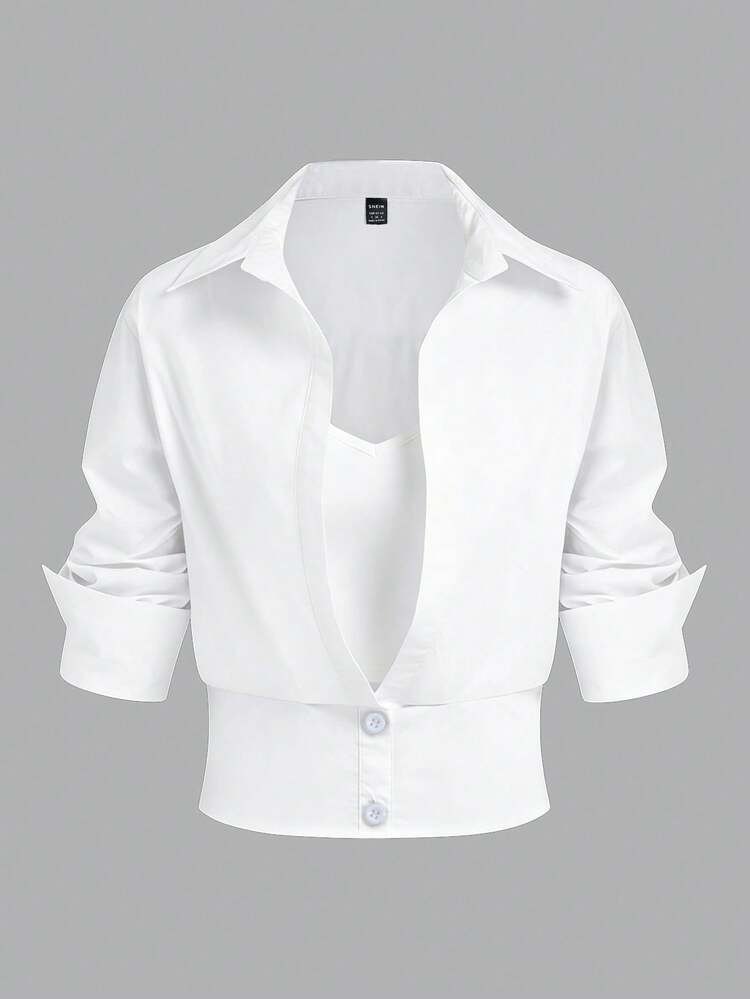 EMERY ROSE Women's Solid Color Button Pleated Elegant Fashion Long Sleeve Blouse - White - View 1