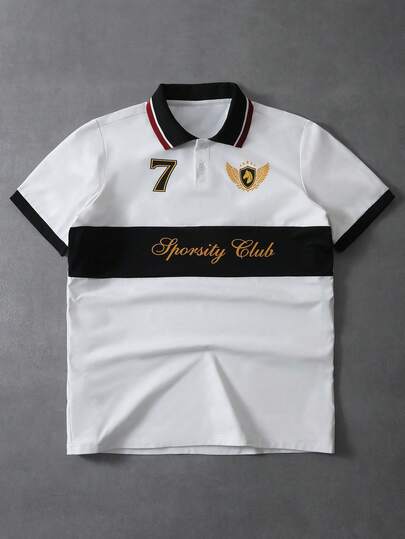 PAVTROS Men's Versatile Casual Sports Patchwork Print Short Sleeve Polo Shirt