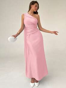 Đầm nữ thanh lịch, bóng bẩy, thắt dây vai, xếp ly, thích hợp cho các buổi đi chơi và hẹn hò mùa xuân/hè. - Hồng - Xem 4