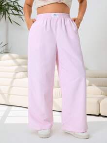 SHEIN EZwear 大码女式条纹休闲百搭阔腿裤，适合日常穿着 - 彩色 - 查看 5