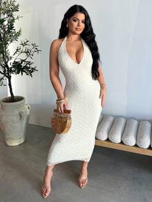 Dayanna Comas Đầm Maxi Ôm Eo Cổ Chữ V Họa Tiết Mùa Xuân/Hè Mới Lãng Mạn, Phong Cách Sang Trọng Cho Đêm Hẹn Hò - Màu be - Xem 4