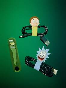 Rick and Morty X SHEIN 3 piezas Organizador magnético de cable de datos lindo, soporte de carga de teléfono de escritorio, portacables, organizador de cables - Multicolor - Ver 2