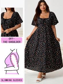 Solflare Đầm ngắn tay cổ vuông in hoa cỡ lớn - Nhiều màu - Xem 1