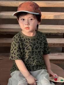 DAZY Toddler Boys' Casual Leopard Print Round Neck Short Sleeve Top, Summer - Green - View 1
