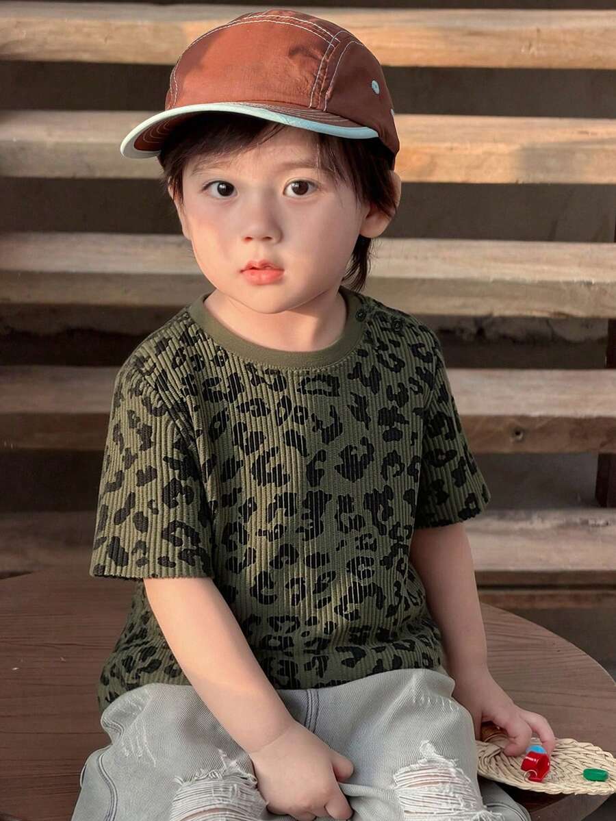 DAZY Toddler Boys' Casual Leopard Print Round Neck Short Sleeve Top, Summer - Green - View 1