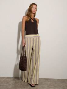 Nöista Quần ống rộng kẻ sọc như vải lanh với cạp quần lưng vừa phải, hoàn hảo cho những buổi tối đi chơi, kỳ nghỉ, và mặc hàng ngày, lễ hội, ngày nghỉ hè, tiệc tùng, hẹn hò, hoặc buổi tối nghỉ mát, trang phục hàng ngày, kỳ nghỉ, mùa xuân, lễ hội âm nhạc, ngày đi biển. - Màu vàng - Xem 6