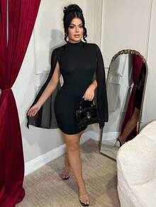 Dayanna Comas 迷你修身立领斗篷纯色连衣裙 - 黑色 - 查看 3