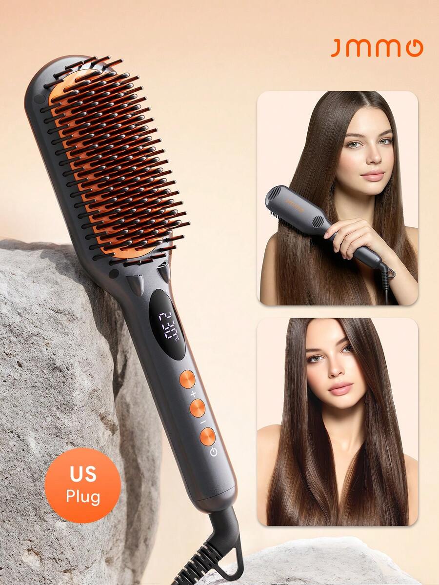 JMMO HAIR | Straightener Brush, Straightener Comb With 16 Temps, Negetive Ion For Less Frizz, For Home Salon, Fast Heating Tech With Auto-Off, Anti-Scald-US Plug - US A Type Plug(110-127V) - View 1