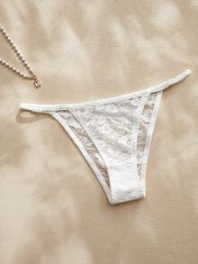 Charlaine 1pc Lace Patchwork Women's Thong Panty - White - View 10