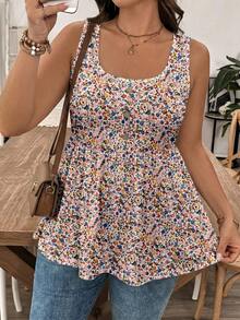 EMERY ROSE Plus Size Ditsy Floral Camisole, Suitable For Summer Vacation - Multicolor - View 6