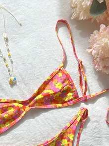 Swim Mod Spring/Summer Digital Print Wireless Camisole Top And Swim Shorts Women's Beach Holiday Cute Bikini Set Set - Multicolor - View 3