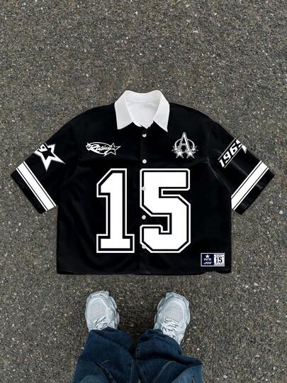 Manfinity ZONE917 男士休闲撞色数码印花衬衫，夏季