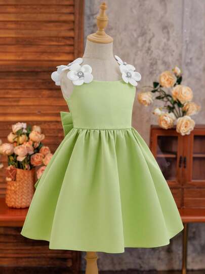 SHEIN Glamorique Kids Summer Elegant Floral Girls Dress, Sweet Princess Sleeveless Tank Dress For Toddler