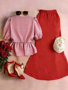 GlowEve CURVE Conjunto de 2 piezas de talla grande, estilo chino casual para vacaciones, adecuado para fiestas, reuniones, calle, Día de San Patricio, Pascua, Día de San Valentín, Acción de Gracias, Navidad, cómodo y versátil para primavera/verano - Rojo - Ver 2