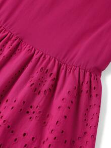 Ellevyn 纯色镂空圆领无袖刺绣A字连衣裙 女士夏季服装 春季女装 连衣裙 优雅夏季服装 赛马会服装 - 玫紅色 - 查看 5