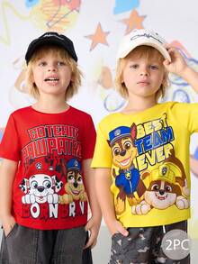 SHEIN | PAW Patrol 男童极简印花圆领短袖T恤 - 黃色 - 查看 2