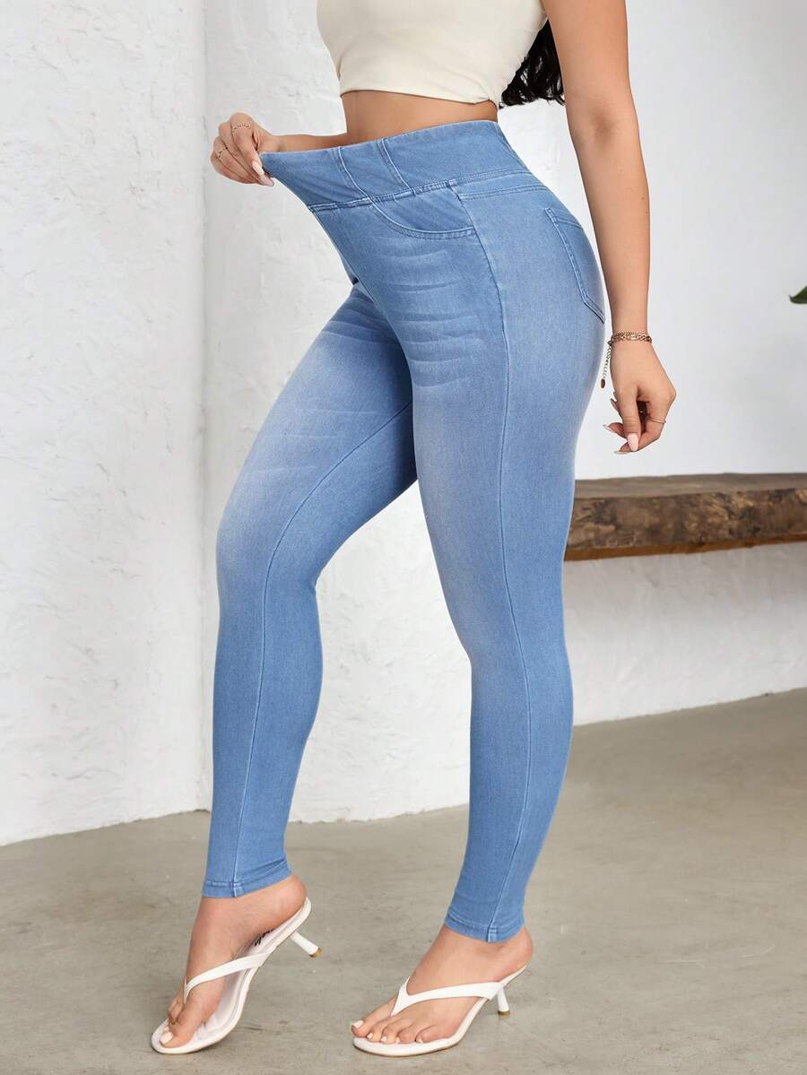 Flexra 女士时尚休闲高弹力修身牛仔裤 - 藍色 - 查看 1