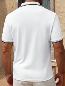 Manfinity Homme 男士条纹短袖休闲通勤 Polo 衫 - 白色 - 查看 2