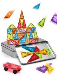 MINKOJA 26/32/50-Piece Magnetic Building Blocks Educational Toy, Multi-Shape Assembly, Iron Box Storage, Develops Spatial Thinking, Mathematical And Scientific Creativity. Suitable For Children Aged 3+, An Educational Gift For Early Development.,Easter,Easter Gift,Childen's Day,Kids Magnetic Tiles - Multicolor - View 9