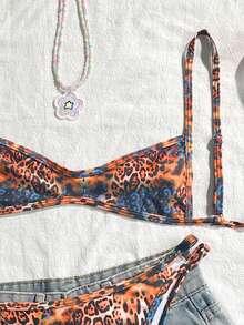 Swim Mod Women's Sexy Tight-Fitting Random Floral Print Elegant Beach 2 Pieces Swimsuit, Summer - Multicolor - View 3