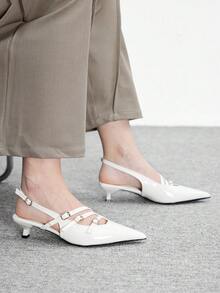 CUCCOO BIZCHIC 女士漆皮尖头白色多带露跟细高跟鞋，时尚百搭，适合通勤和约会 - 白色 - 查看 4