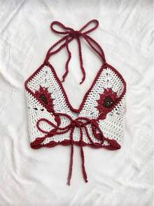 Trelyra Floral Knit Camisole Crop Top - Multicolor - View 2