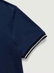 Courvante 男士夏季休閒短袖撞色修身Polo恤 - 寶藍色 - 查看 6