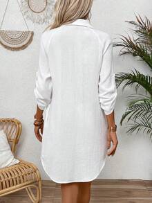 Zayélia 純色紋理扣前襯衫裙 - 白色 - 查看 2