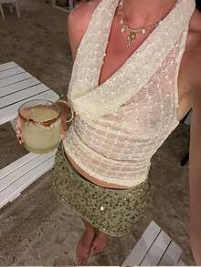 Roelina 女士夏季度假纹理透视吊带背心 - 白色 - 查看 2