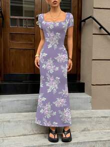 Modelyn 夏季方领美人鱼荷叶边下摆修身连衣裙 - 彩色 - 查看 6