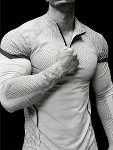 RISE LYT Men's Casual Sports Zip-Up Long Sleeve T-Shirt, Gym - White - View 3