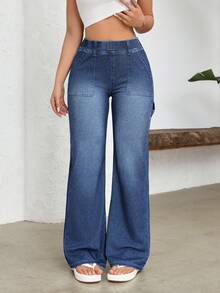 Flexra Women's Casual Versatile Everyday Wear Wide Leg Jeans - Blue - View 4