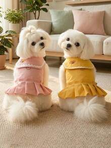 PETSIN 一件甜美藏蓝色领宠物连衣裙，荷叶边下摆，可爱公主风猫狗服装 - 彩色 - 查看 2