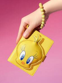 LOONEY TUNES X SHEIN 1 pezzo Portapassaporto in pelle PU con stampa a motivo di personaggio dei cartoni animati, dotato di ciondolo a catena di perline, in grado di contenere passaporti e carte d'imbarco, con due slot per carte, adatto per uomini, donne, adolescenti, ideale per i viaggi, Tweety - Giallo - Visualizzare 2
