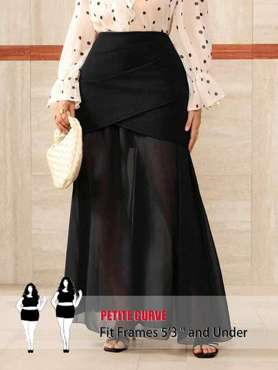 SHEIN PETITE CURVE Váy chiffon dáng xòe bất đối xứng thanh lịch dành cho phụ nữ cỡ lớn