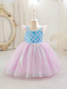 SHEIN Glamorique Kids 小女孩公主裙，吊带短袖，紫色，亮片，舞会礼服，生日派对，婚礼，节日，优雅正式礼服 - 紫色 - 查看 3