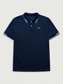 Courvante 男士休闲通勤印花短袖Polo衫 - 寶藍色 - 查看 1