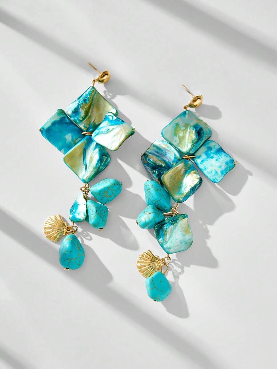 Maija Women's Fashionable Shell Earrings, Suitable For Daily Wear - Navy Blue - View 1