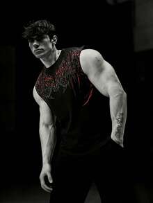 GymBeat Men's Graphic Print Black Round Neck Sleeveless Sports Tank Top, Summer - Black - View 4