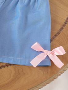 SHEIN 2pcs/Set Girls Toddler Outfit With Denim Shorts, Cute Casual Summer Set Girls Cute Set Girl Short Set Girl Summer Sets Two Piece Cute Set Kids Girl Short Sets With Tank Top Girl Shiort Set Girls Cute Short Sets Cute Sets Summer Kids Summer Two Piece Set Summer Girl Set Girls Spring Outfits Girl Two Piece Kids Clothes - Pink - View 3