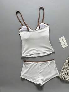 Swim SPRTY Women's Adjustable Tankini Swimwear With Bottoms, White Summer Casual Sexy Pool Party Swimming Holiday, 2 Pieces Set For Beach, Resort, Sports - White - View 8